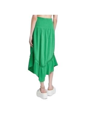 Wild Fable Kelly Green Smocked Ruffle Midi Skirt Seersucker Style Size M